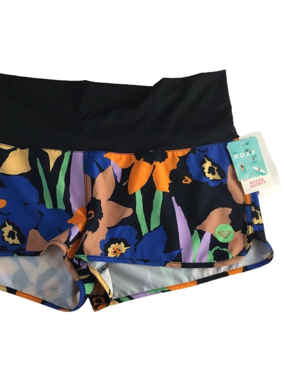 New NWT ROXY Swim Shorts Board Shorts Beach Black Waistband.  Size Women's XXL